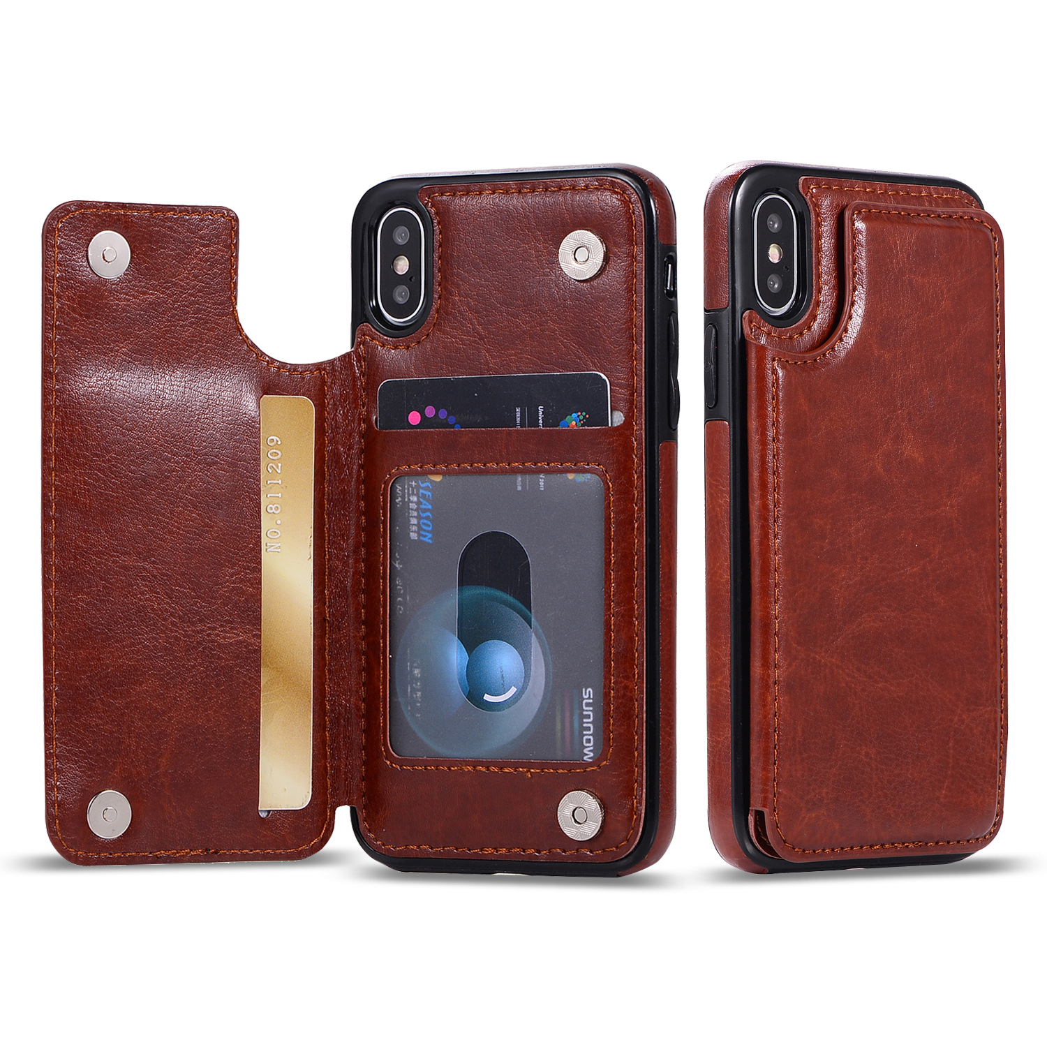 IPHONE XS Max Flip Book Leather Style Credit Card Case (Brown)